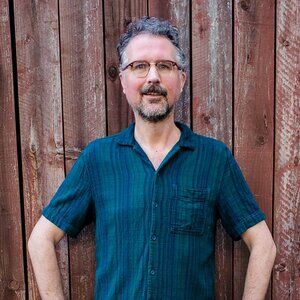 Urban Outfitters BDG button-up short sleeve shirt, vertical stripes, green blue